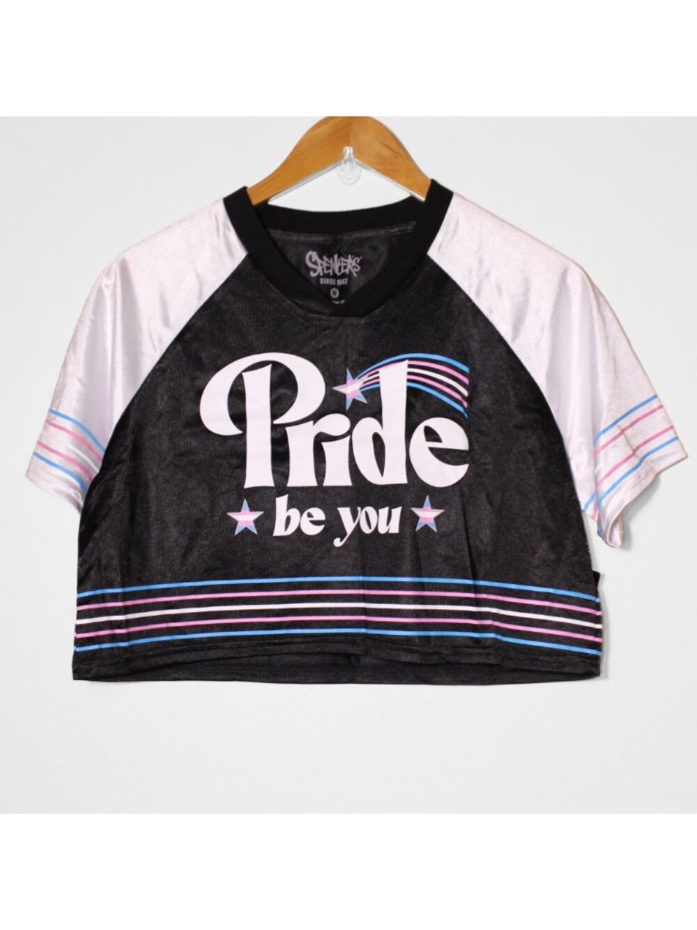 Spencer's Pride Be You Trans Relaxed Cropped Jersey Top LGBTQ Black Size M
